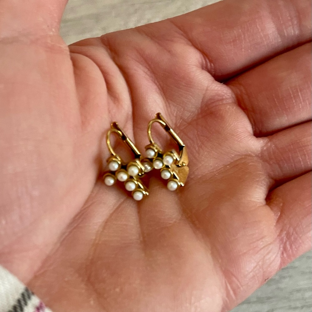 Dainty Gold & Pearl Cross Earrings - Picture 2 of 9